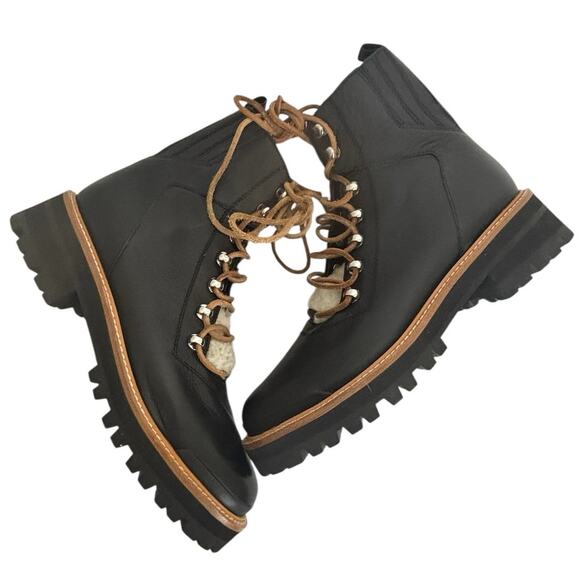 Marc Fisher LTD  Izzie Shearling Lug Sole Black Lace Up Ankle Boot Size 9 NEW - Picture 6 of 11